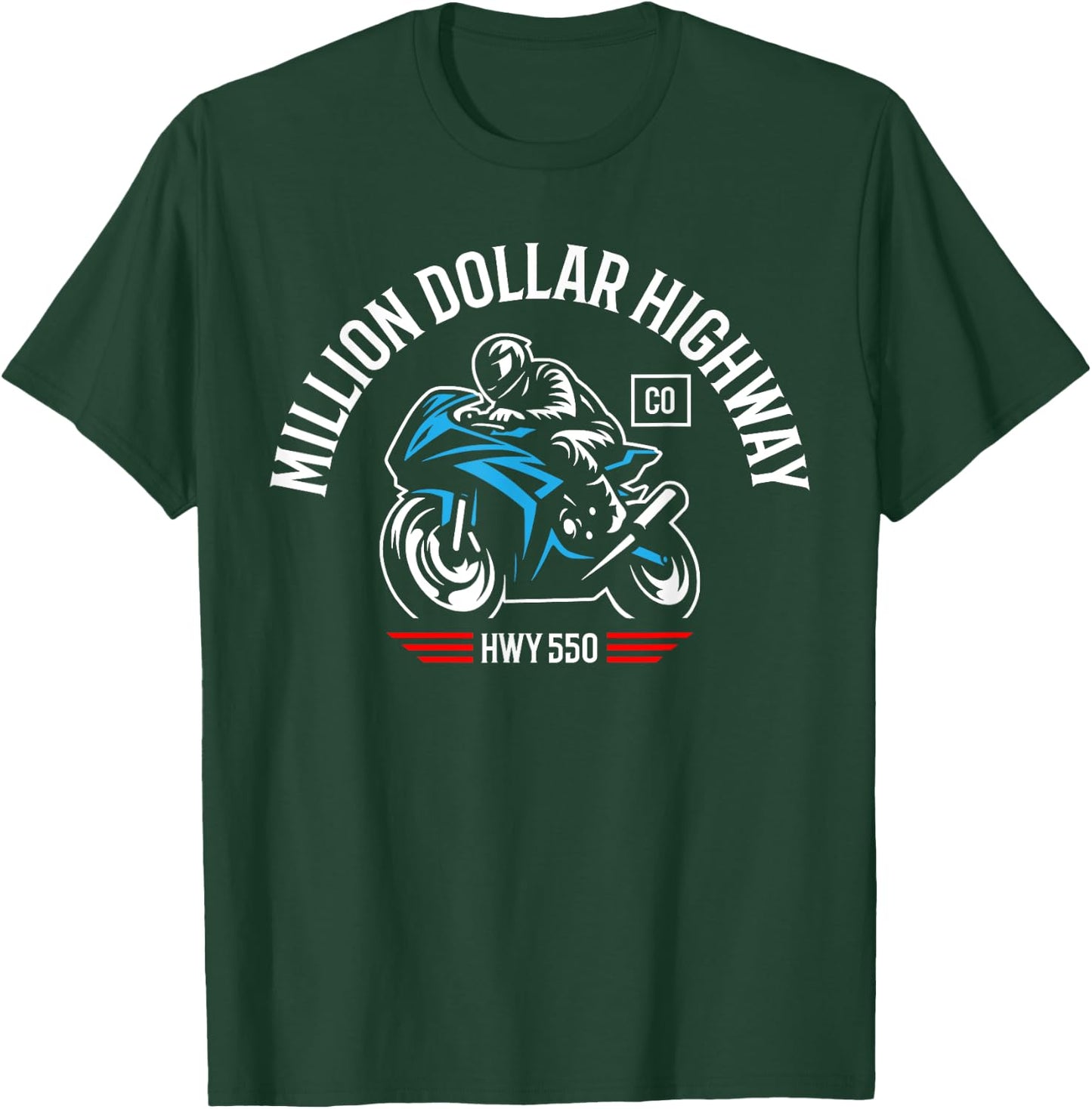 Million Dollar Highway CO USA HWY 550 Motorcycle Design T-Shirt - T-Shirt | Forest