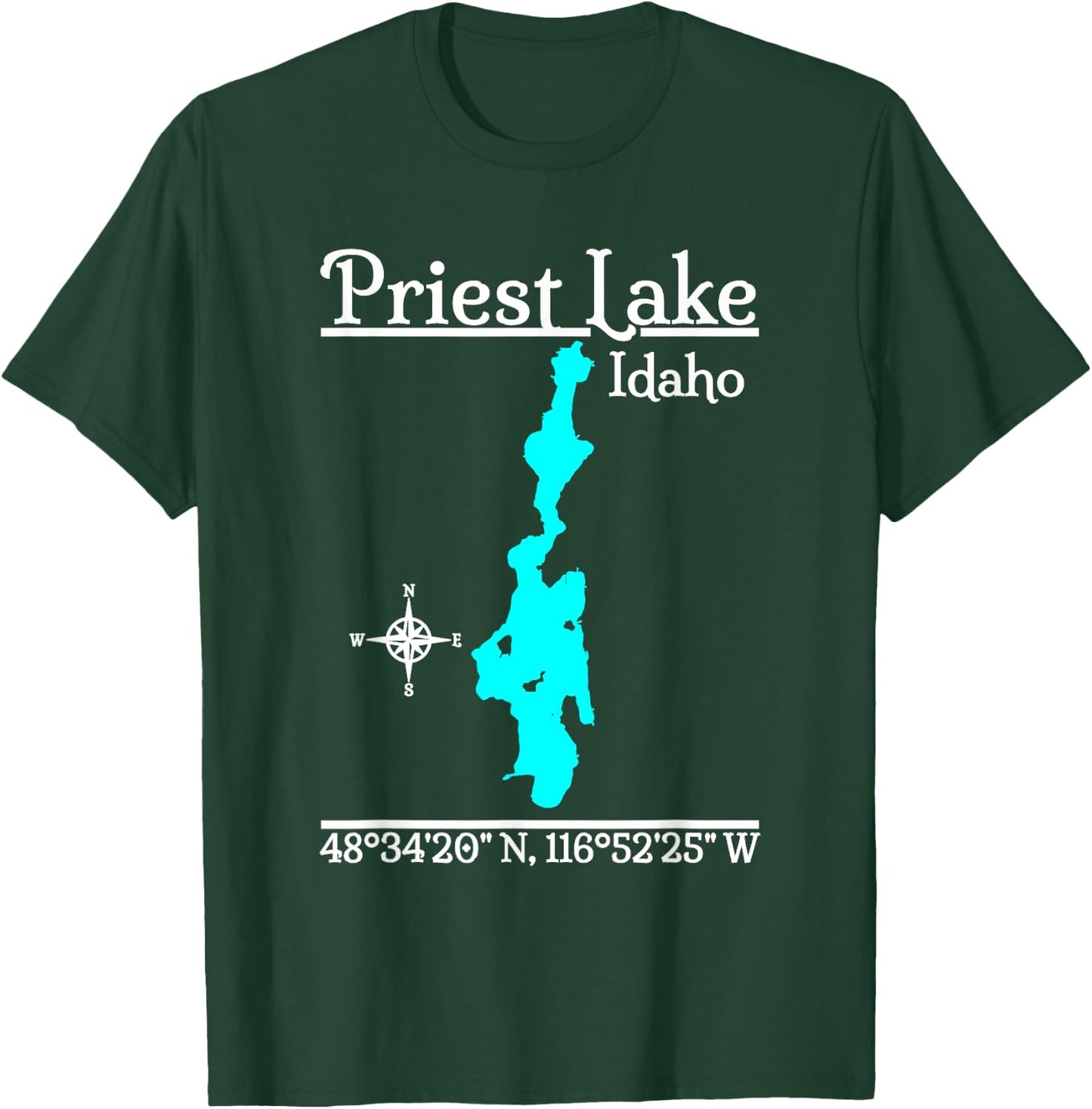 Designed by GeoGearCo - Men's -Adults, -Kids Black Classic Fit Cotton, Cotton Blend Short Sleeve - Priest Lake - Idaho T-Shirt - T-Shirt | Forest