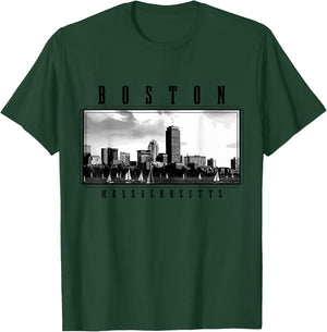 Boston Vintage Skyline Massachusetts USA America Souvenir T-Shirt - T-Shirt | Forest