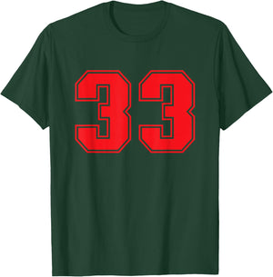 Number #33 Red Sports Jersey Lucky Number T-Shirt - T-Shirt | Forest