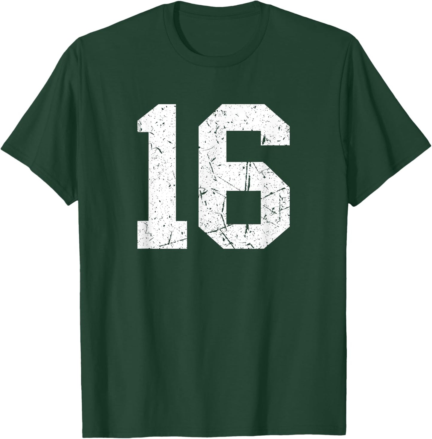 Vintage Number #16 White Sports Team Varsity Number T-Shirt - T-Shirt | Forest