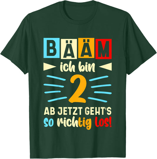 Bääm Ich Bin jetzt 2 Geburtstag Zwei Jahre Junge Mädchen T-Shirt - T-Shirt | Forest