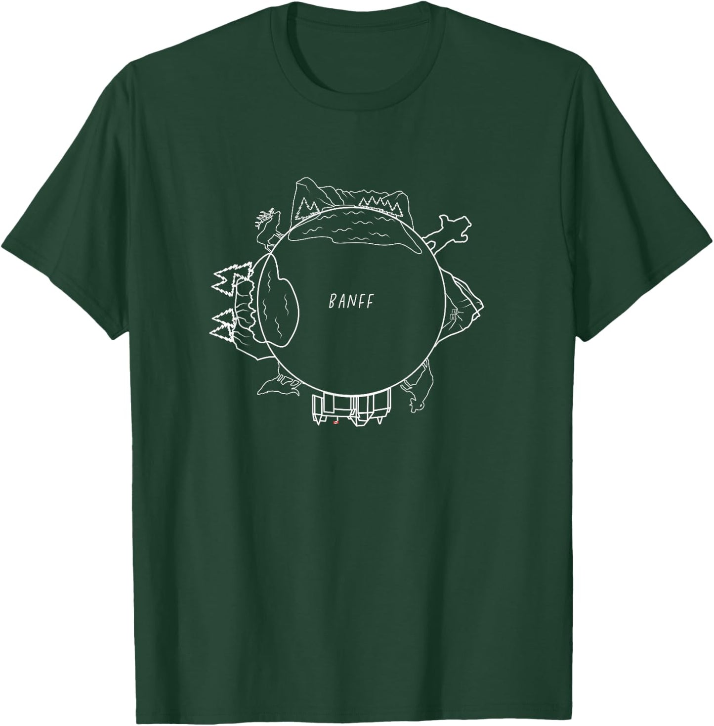 Banff Alberta Canada Tiny Planet with Animals & Landmarks T-Shirt - T-Shirt | Forest