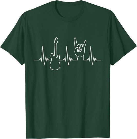 Electric Guitar and Chip Fork Heartbeat Design for Heavy Metal , black T-Shirt - T-Shirt | Forest