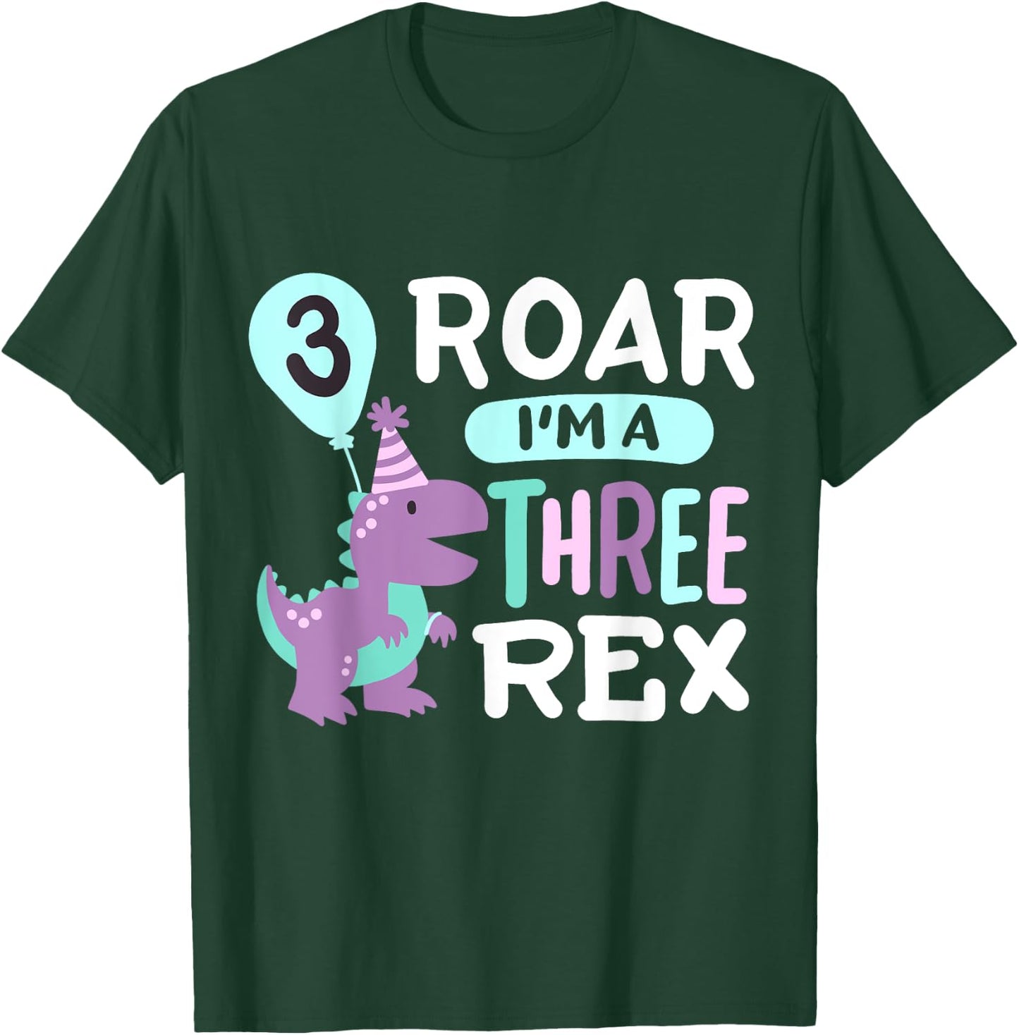 3rd Birthday Dinosaur T Rex Roar Three Rex 3 Years Old Kids T-Shirt - T-Shirt | Forest