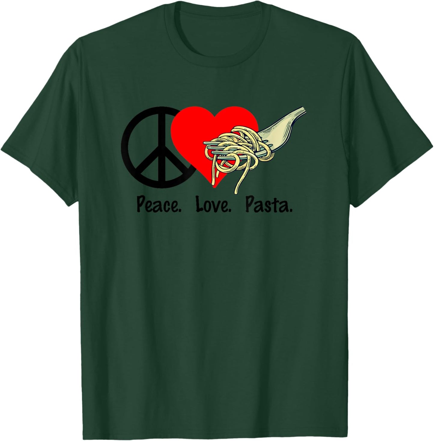 Peace Love Pasta Shirt - Eat Fork Spaghetti T-Shirt - T-Shirt | Forest