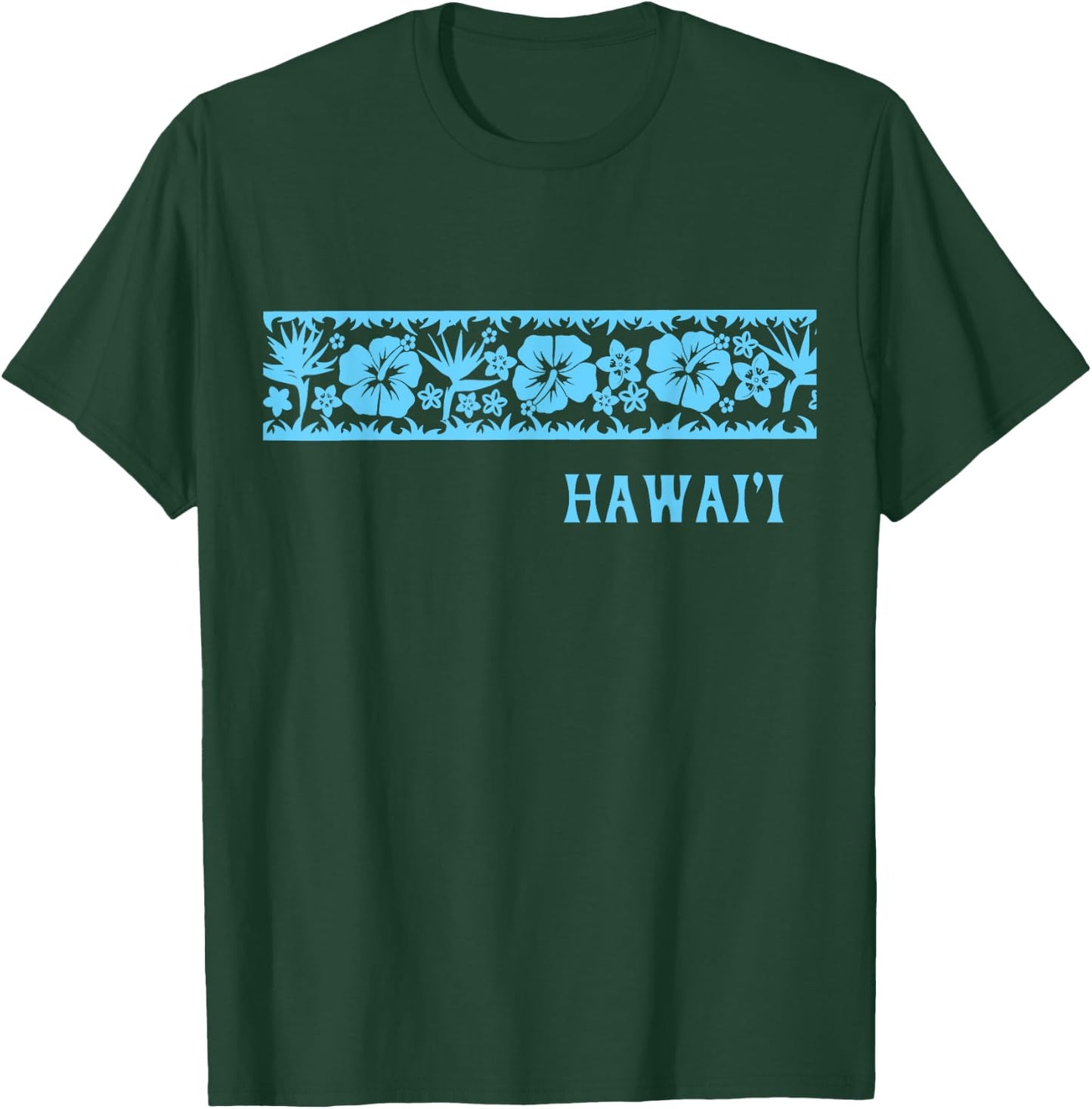 Surfer Style Tropical Hibiscus Bird of Paradise HAWAII BLUE T-Shirt - T-Shirt | Forest