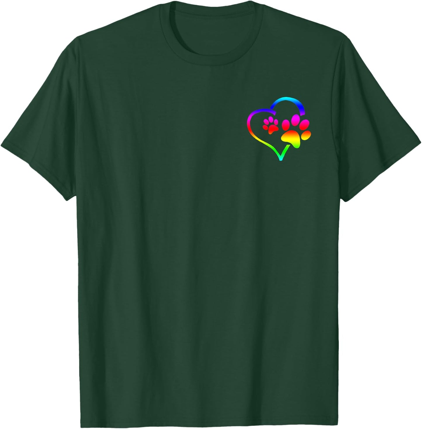Rainbow Dog Paw Print Rescue Lover Gift Heart Black T-Shirt - T-Shirt | Forest