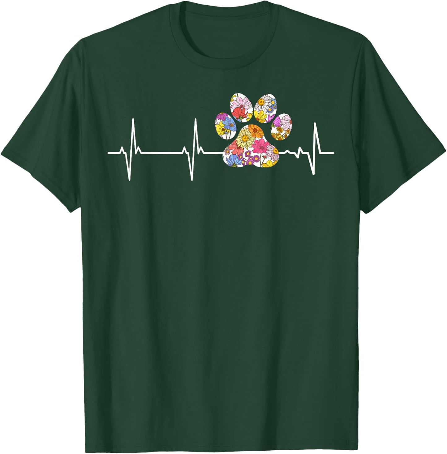 Cute vet flower paw print heartbeat ECG Vet Tech T-Shirt - T-Shirt | Forest
