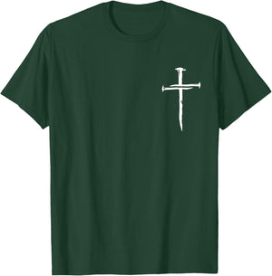 Modern Christian Faith Apparel Gifts Christian Minimalist Religious Jesus Christ Three Nails Cross T-Shirt - T-Shirt | Forest