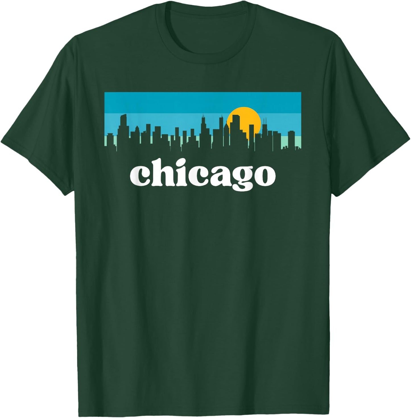 Chicago Illinois Retro Sunset Skyline T-Shirt - T-Shirt | Forest