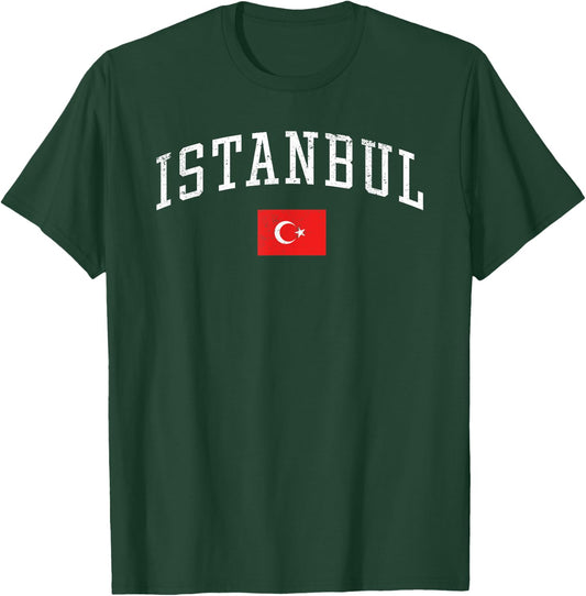 Vintage Istanbul Turkey Country Flag Souvenir Vacation T-Shirt - T-Shirt | Forest