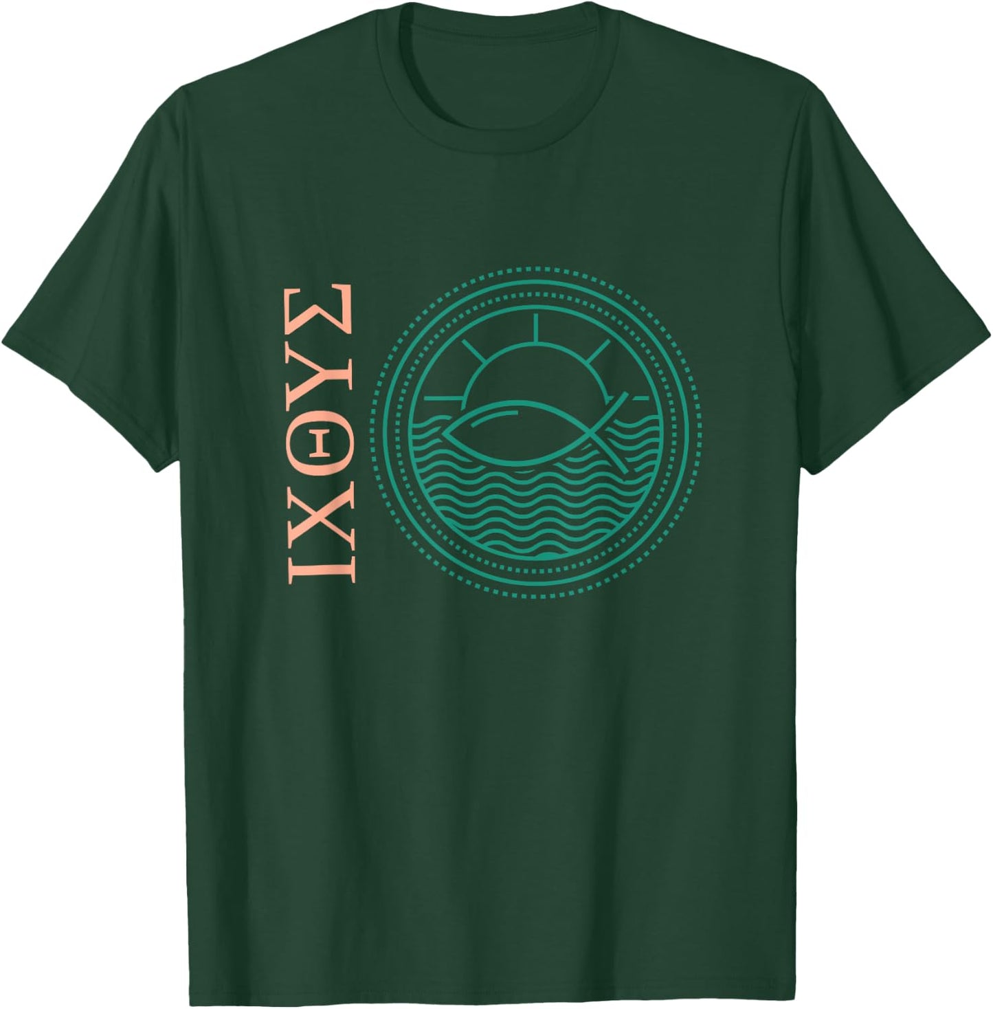 Ixoye Ichthys Ichthus Greek Fish Jesus Christ Son God Savior T-Shirt - T-Shirt | Forest
