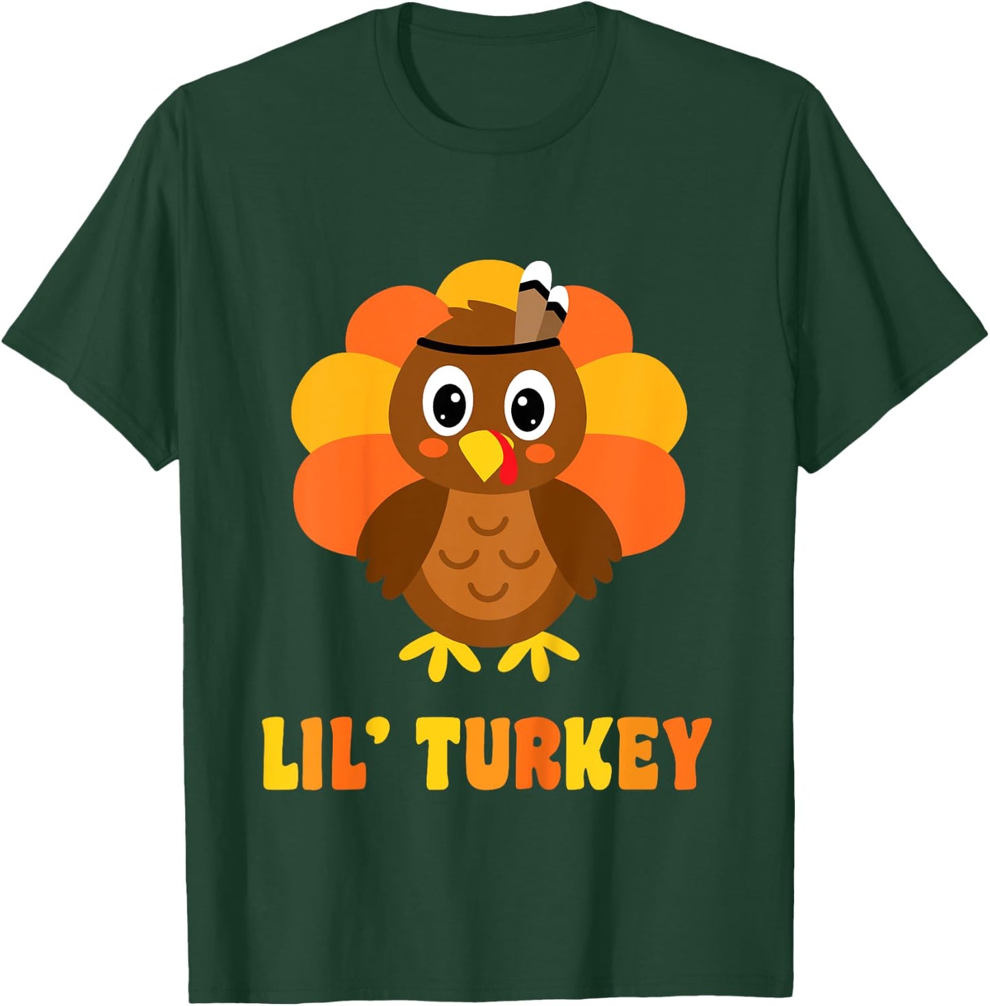 Kids Cute Lil Turkey Boy Thanksgiving T-Shirt - T-Shirt | Forest