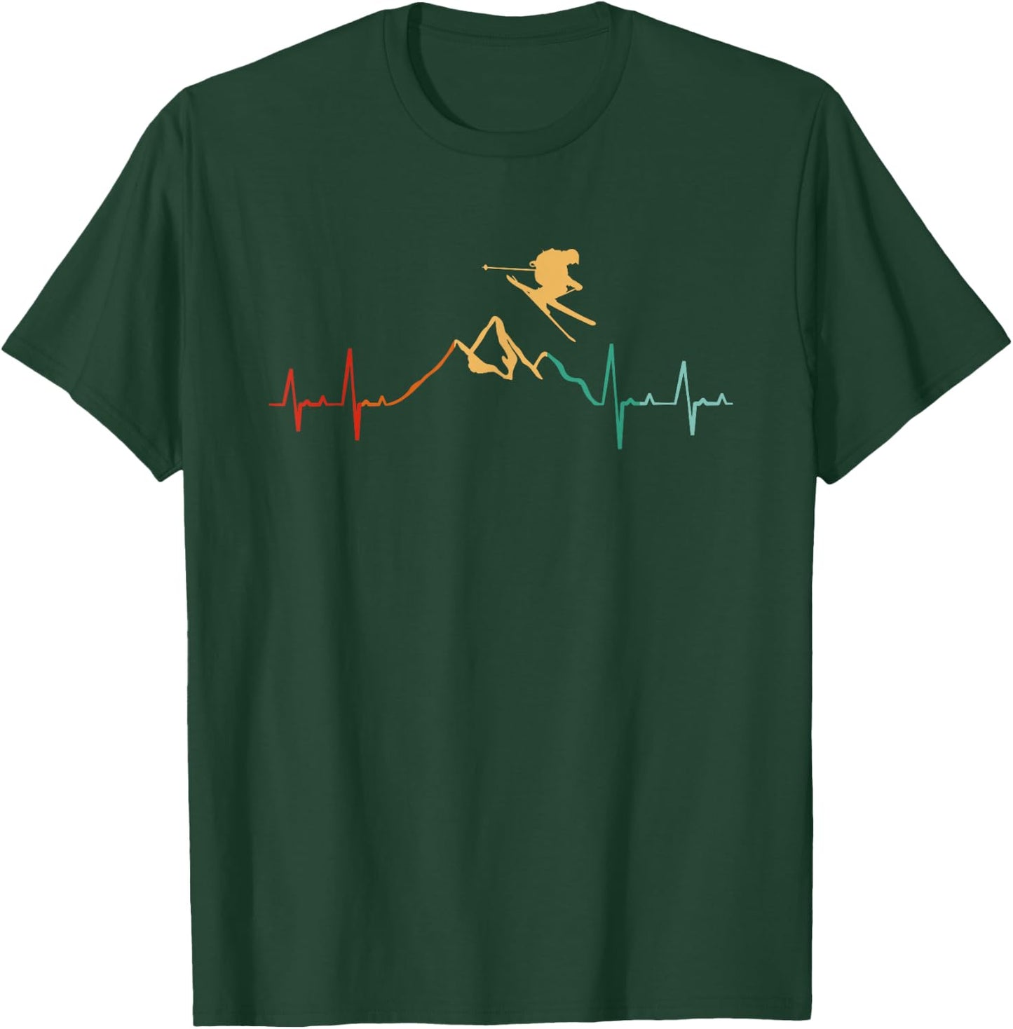 Retro for Skiing / Alps / Piste / Heart Rate, black T-Shirt - T-Shirt | Forest