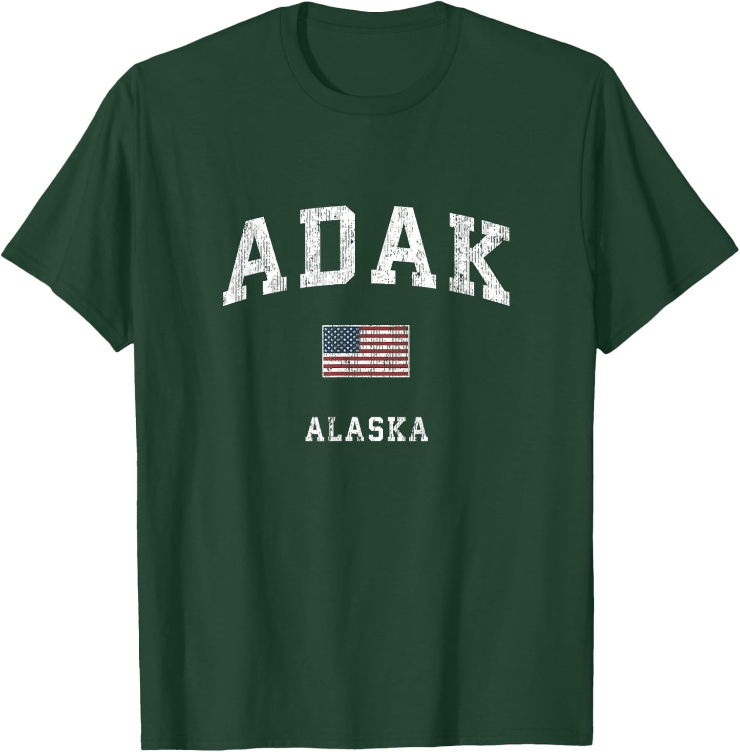 Adak Alaska AK Vintage American Flag Sports Design T-Shirt - T-Shirt | Forest