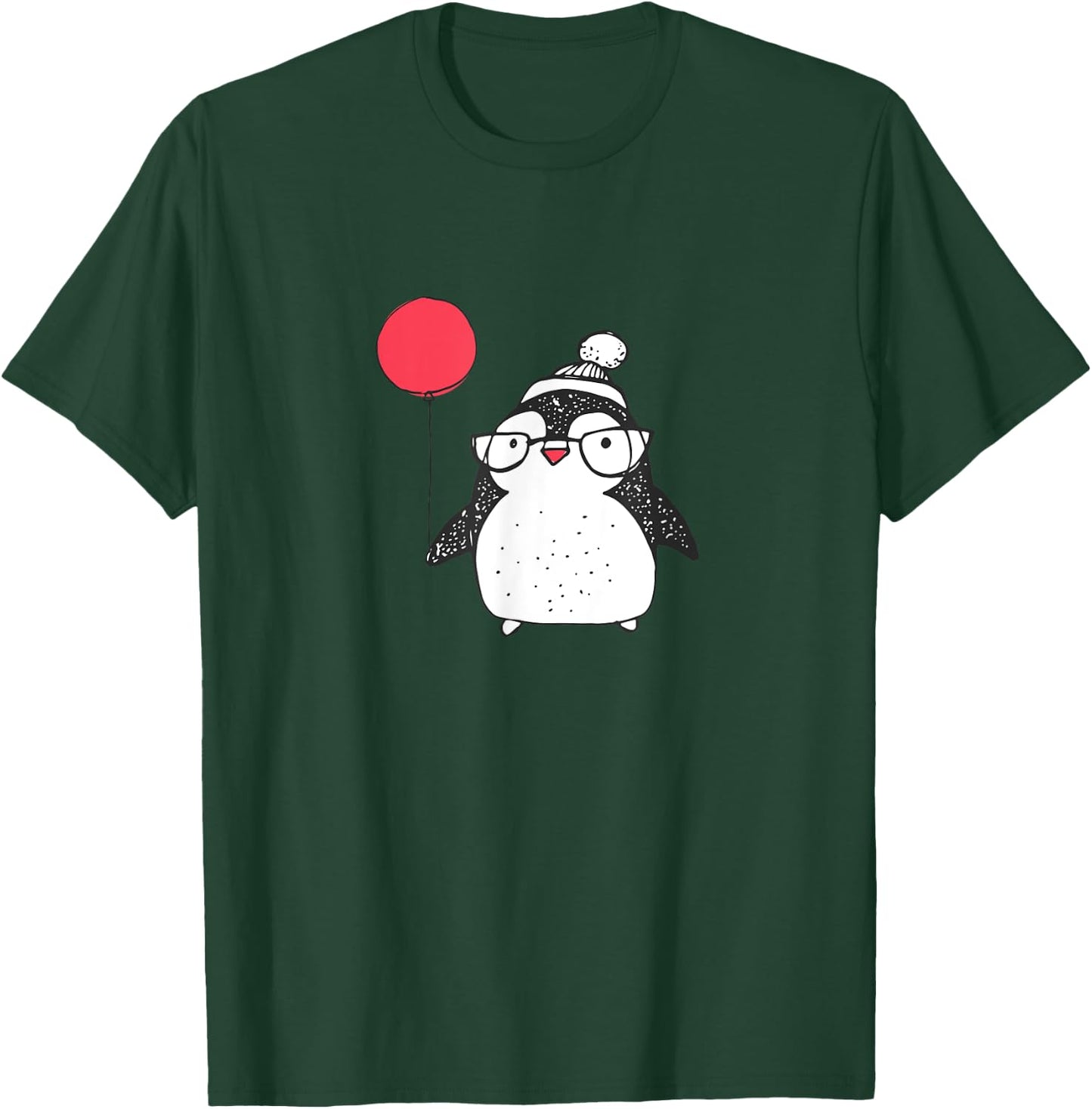 Kids Cute Christmas Baby Penguin Red Balloon Eyeglasses T-Shirt - T-Shirt | Forest
