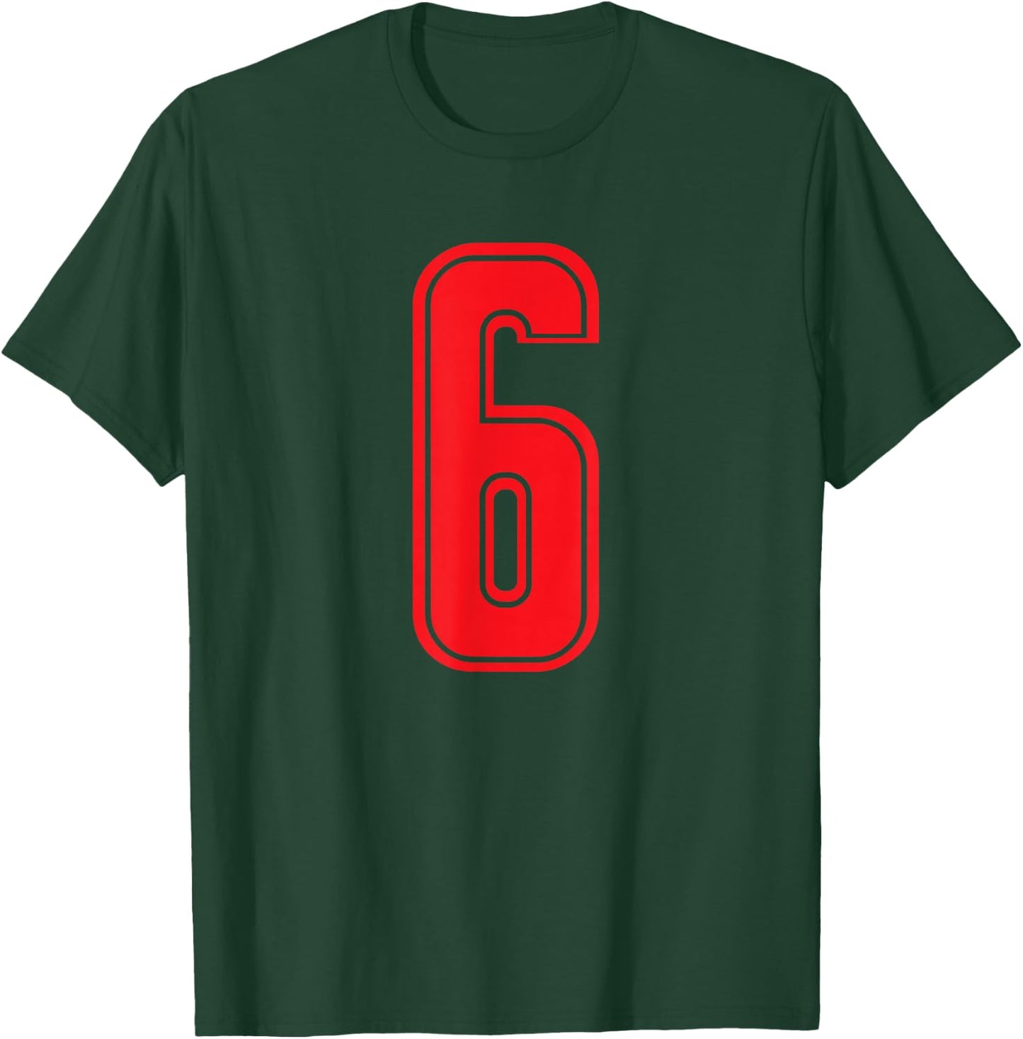 Number 6 Red Sports Team T-Shirt - T-Shirt | Forest