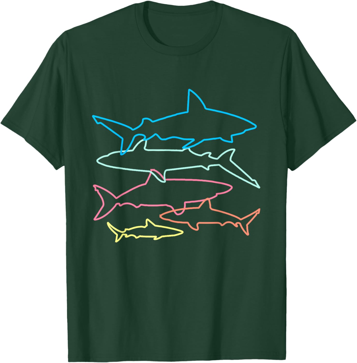 Retro Shark Colort Art Shark Party Kids Women Men Lovers T-Shirt - T-Shirt | Forest