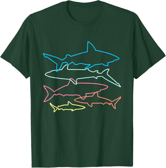Retro Shark Colort Art Shark Party Kids Women Men Lovers T-Shirt - T-Shirt | Forest