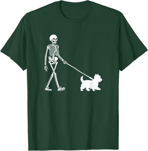 Skeleton Walking a Dog Westie Halloween Outfit Women Kids T-Shirt - T-Shirt | Forest