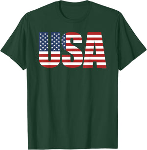 USA Shirt Men Women Kids Patriotic American Flag 4th of July T-Shirt - T-Shirt | Forest