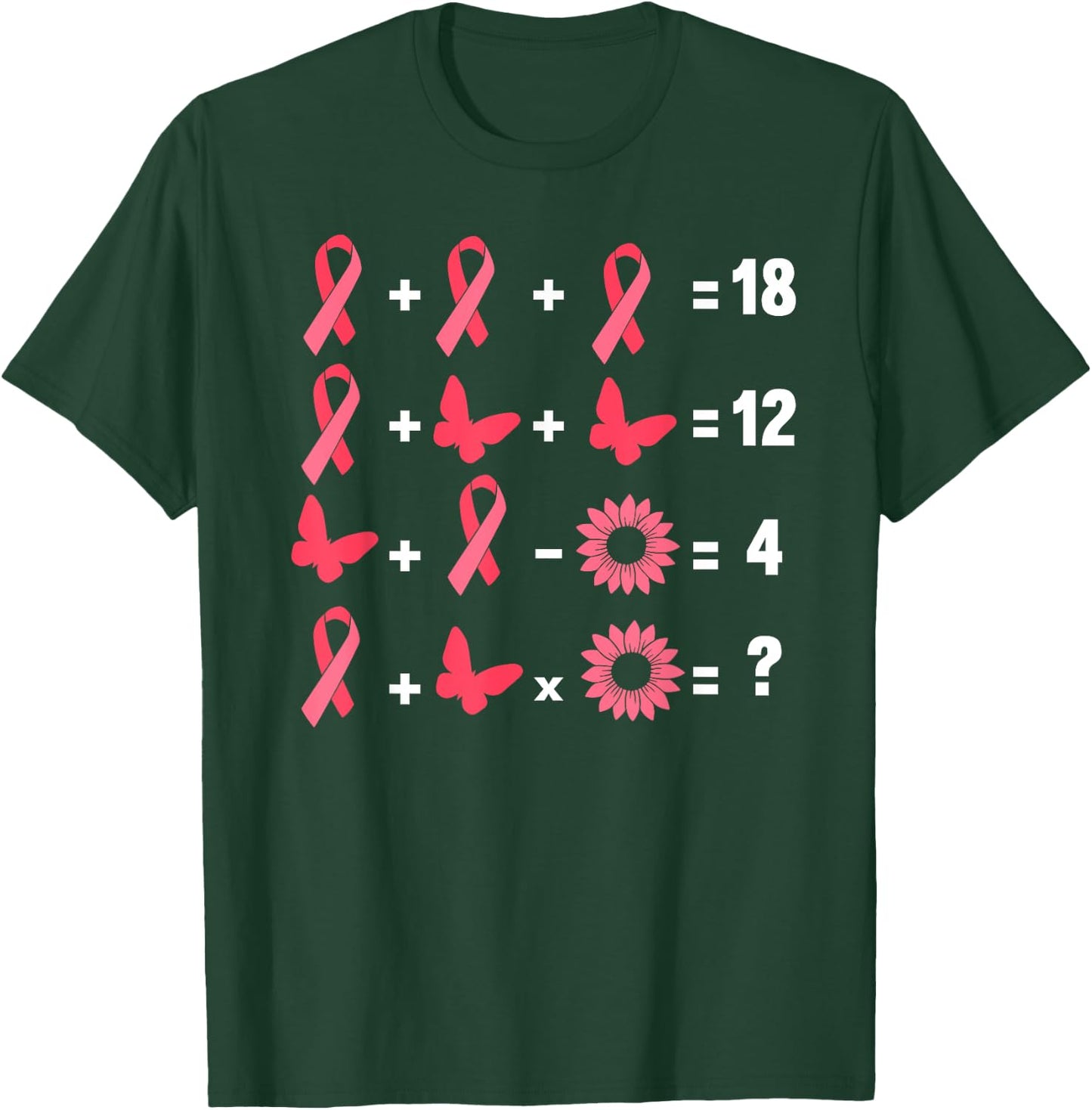 Math Equation Breast Cancer Awareness Teacher Pink Ribbon Men Women Girls Kids T-Shirt - T-Shirt | Forest