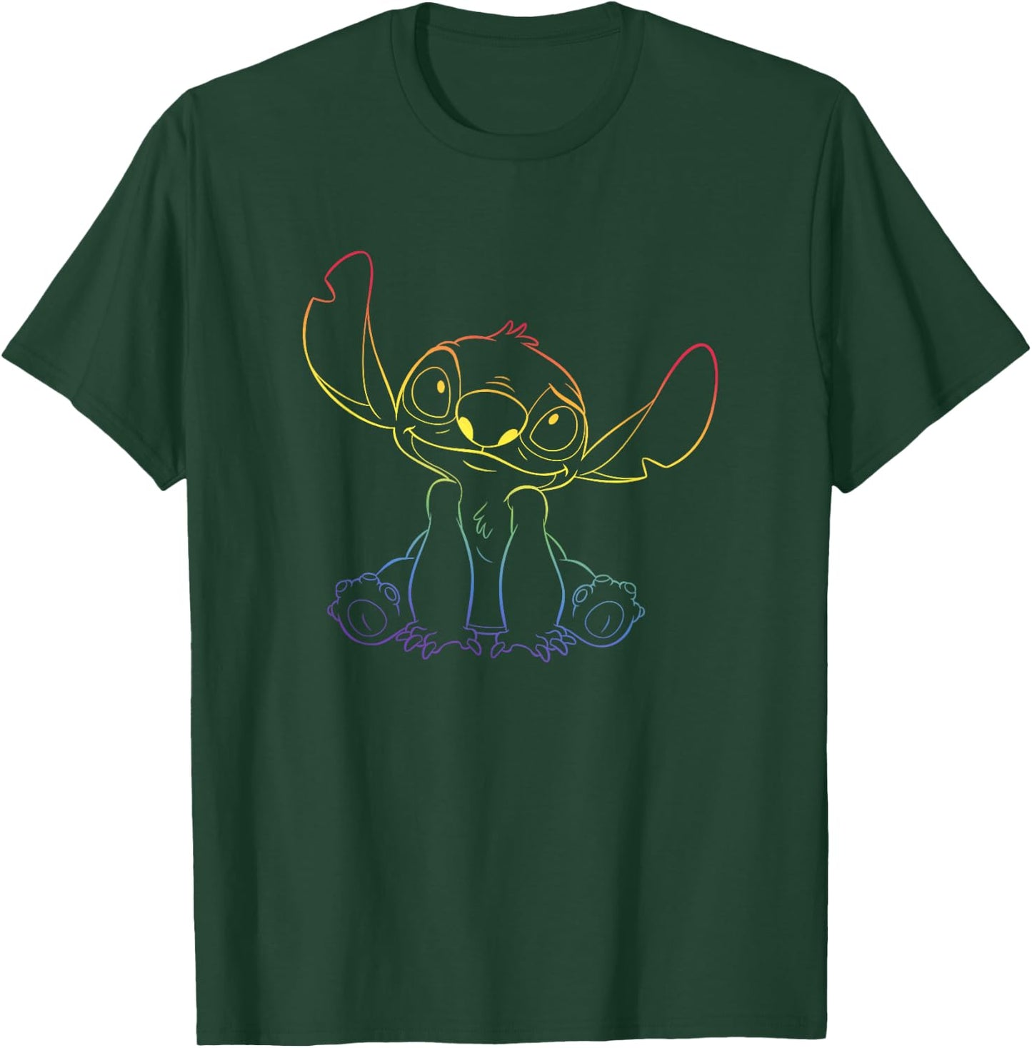 Disney Lilo & Stitch Rainbow Stitch Sitting Outline T-Shirt - T-Shirt | Forest