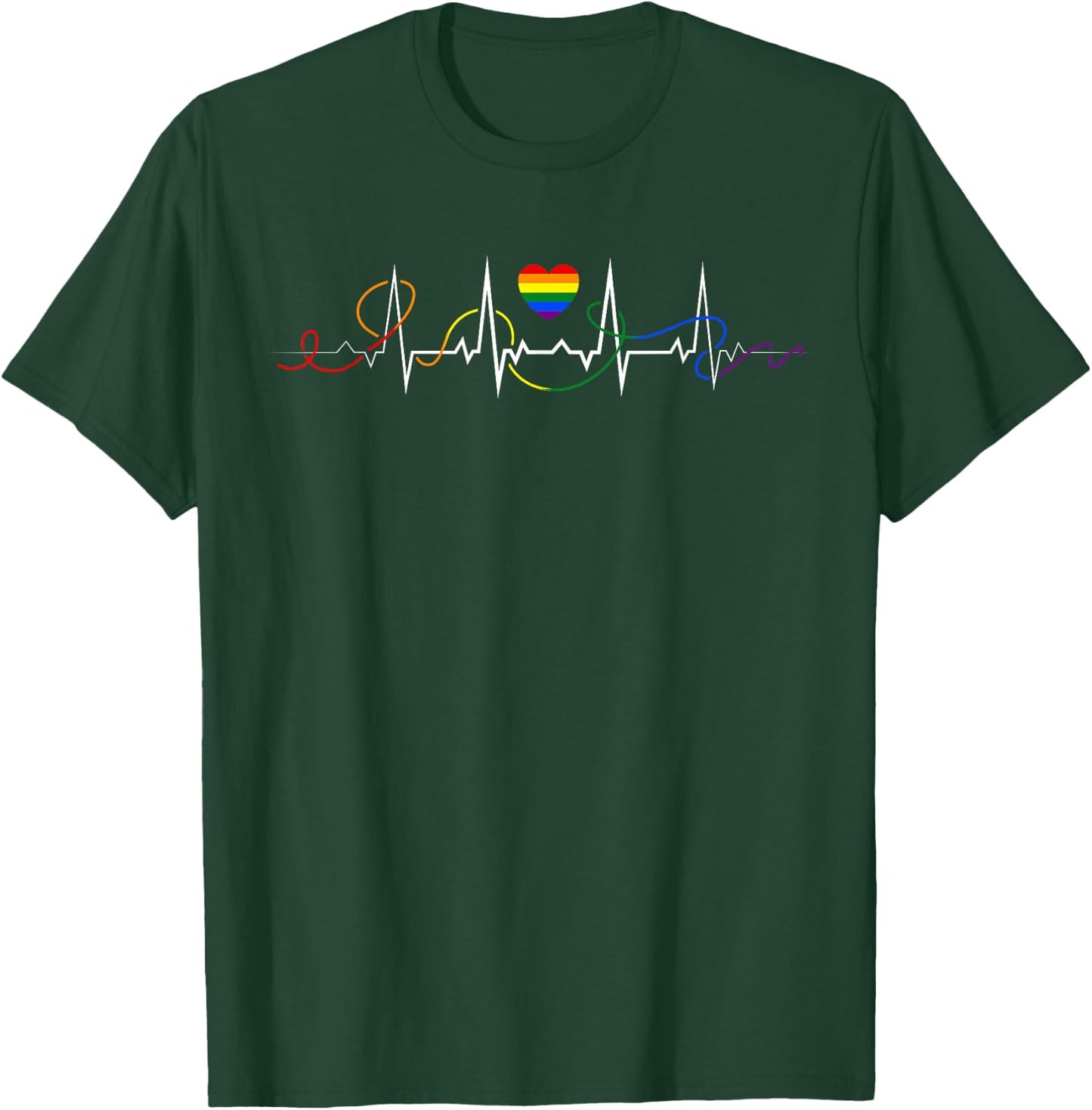 Rainbow Heartbeat Love LGBTQ+ Pride Graphic T-Shirt - T-Shirt | Forest
