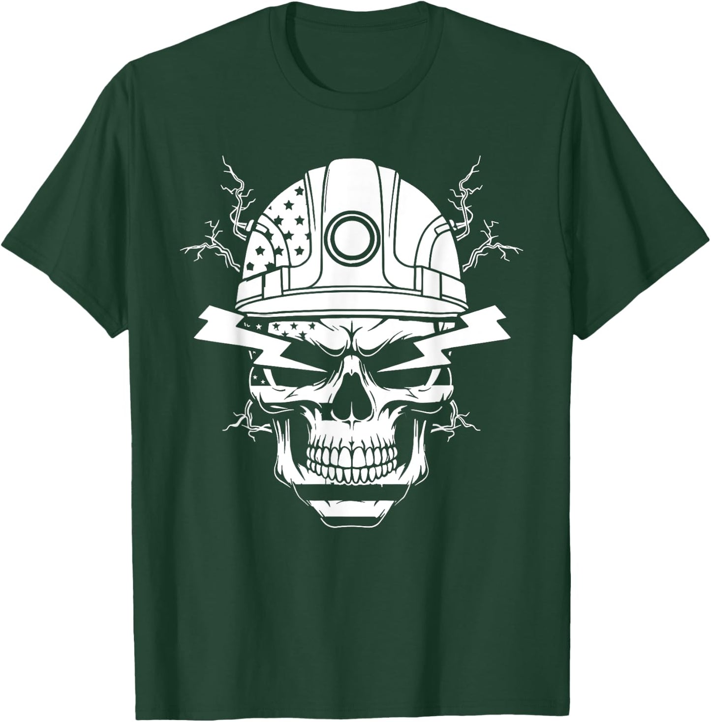 Electric lineman skull electrician skull American flag funny T-Shirt - T-Shirt | Forest