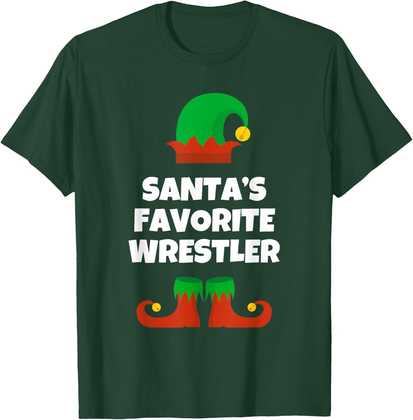 Santas Favorite Wrestler Hat Christmas Funny Pj Wrestling T-Shirt - T-Shirt | Forest