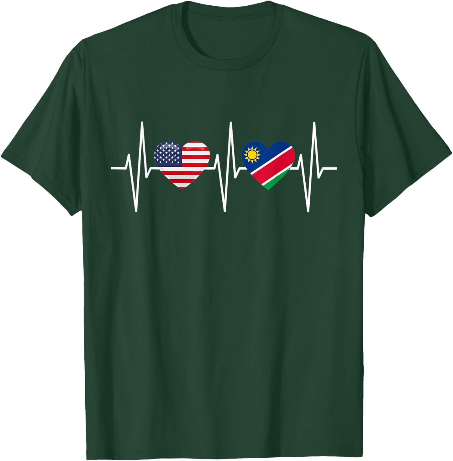 USA Namibia Shirt Heartbeat America Namibian Flag Heart T-Shirt - T-Shirt | Forest