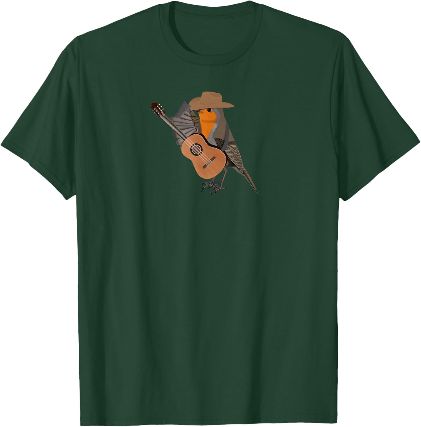 Robin Bird with Cowboy Hat and Guitar Country Music T-Shirt - T-Shirt | Forest