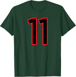 Number #11 Sport Red Black Uni Number T-Shirt - T-Shirt | Forest