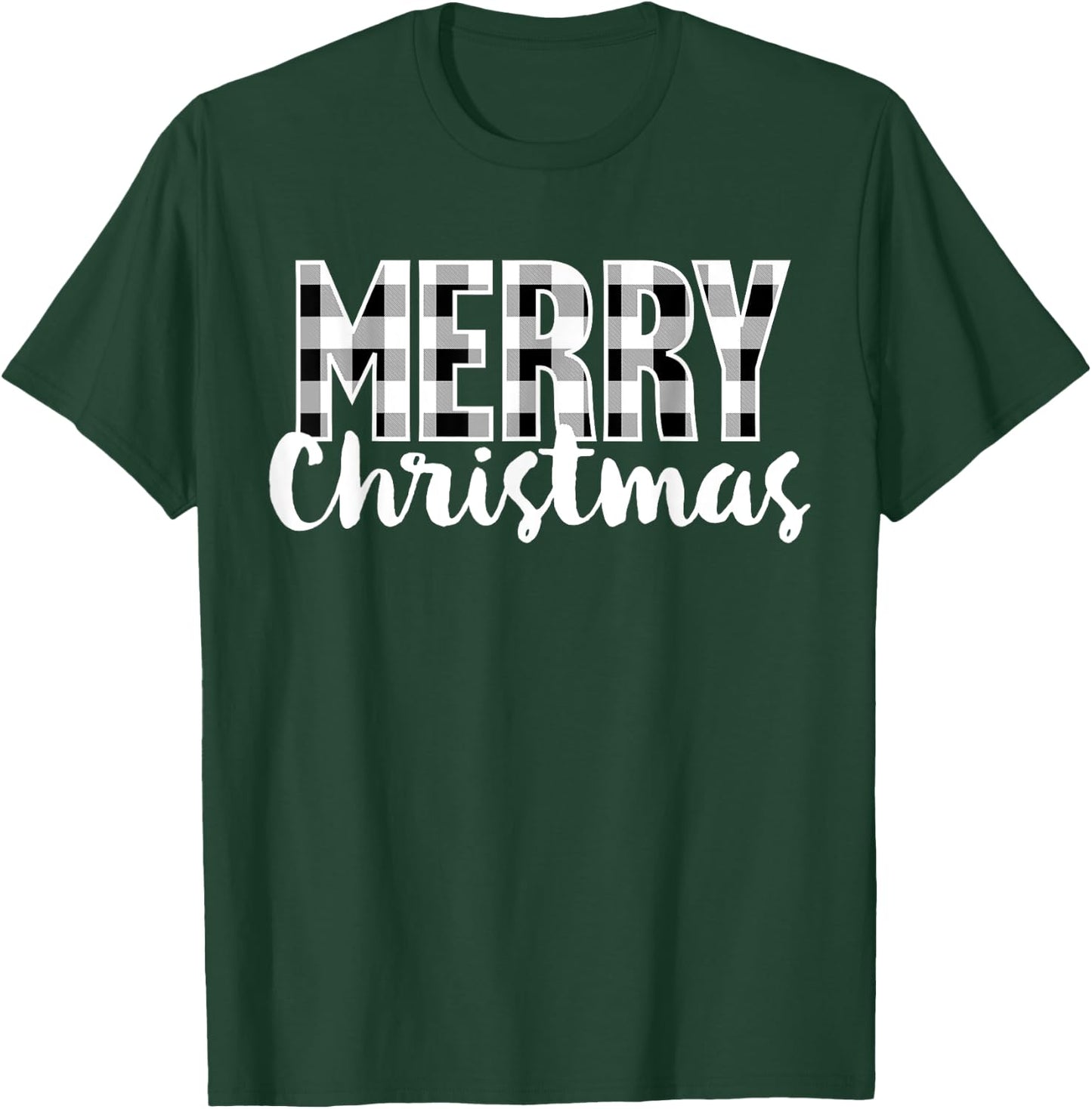 Merry Christmas Shirt Women Men Kids Cool Buffalo Plaid Xmas T-Shirt - T-Shirt | Forest