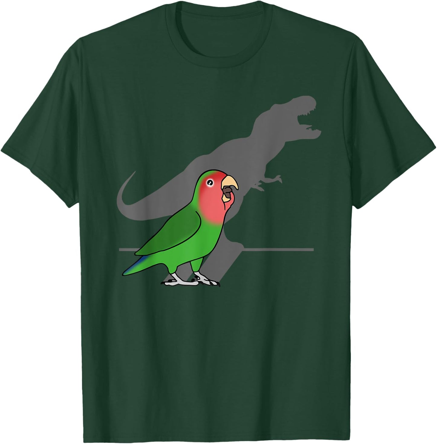 Funny Dinosaur T-Rex Shadow Rosy faced Green Lovebird T-Shirt - T-Shirt | Forest