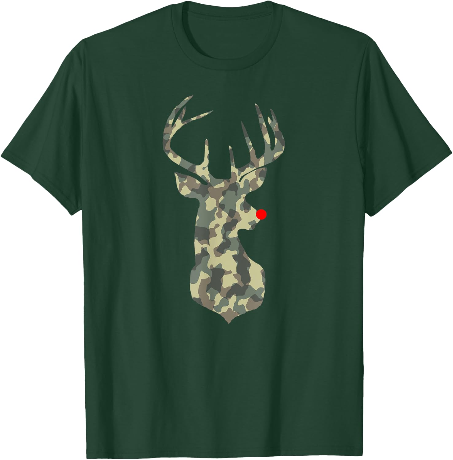 Christmas Holiday Rudolf Reindeer Red Nose camo hunting T-Shirt - T-Shirt | Forest