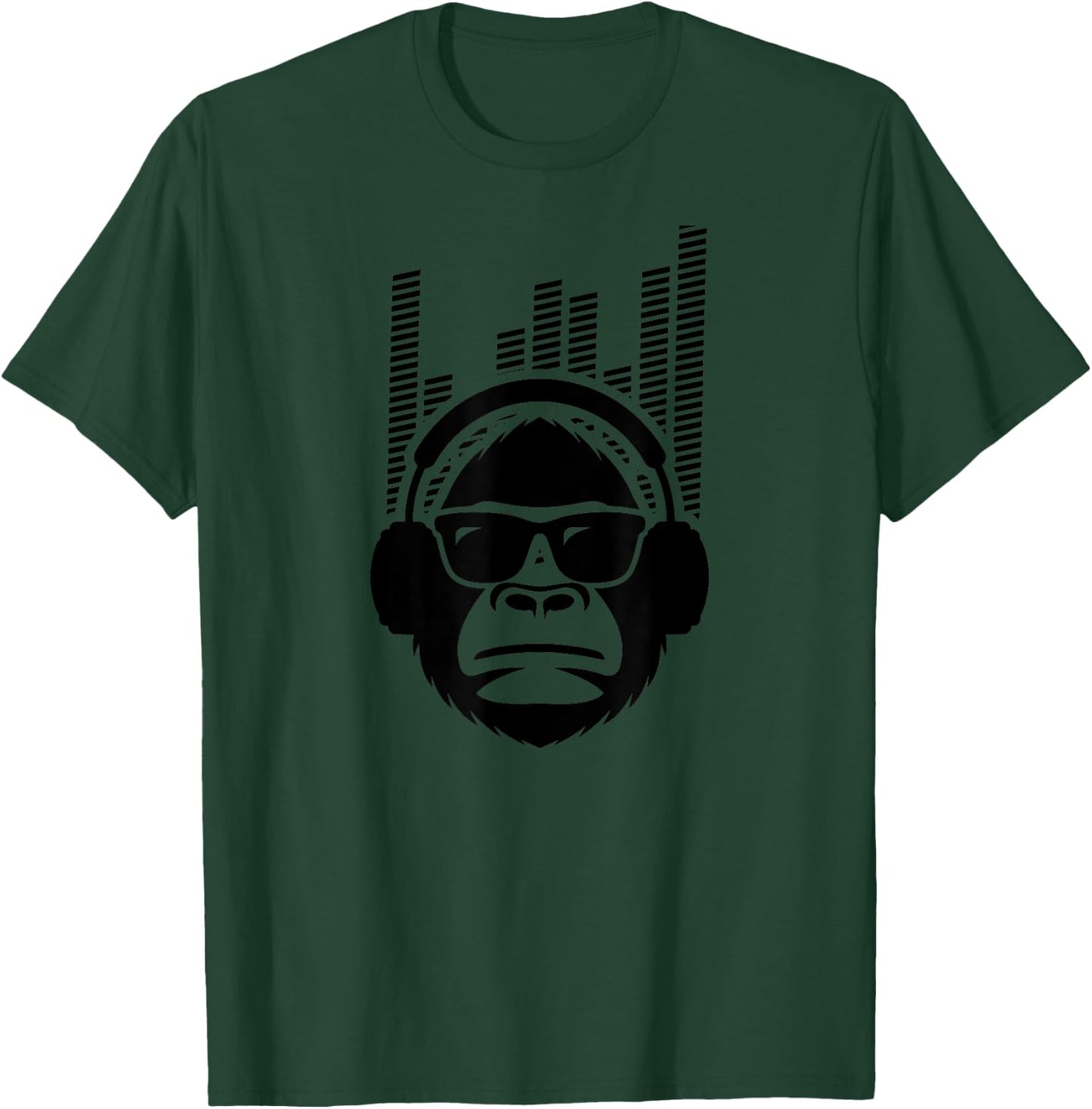 Solid Jammin Monkey Rockin Headphones Shades T-Shirt - T-Shirt | Forest