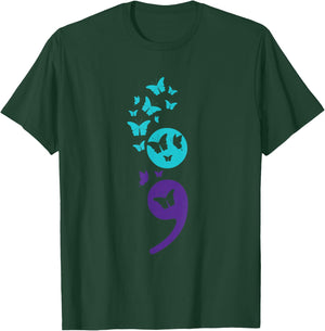 Butterfly Semicolon Suicide Awareness Mental Health T-Shirt - T-Shirt | Forest