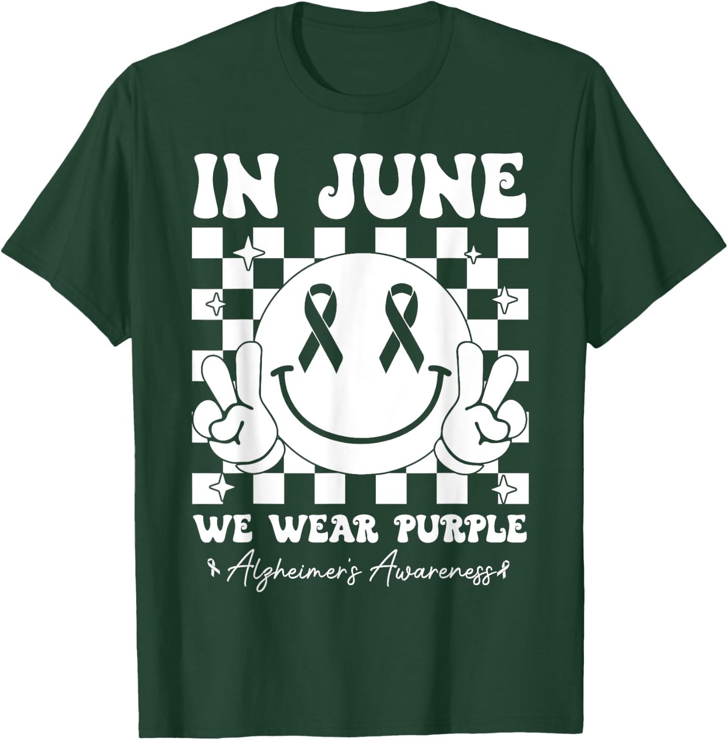 In June We Wear Purple Alzheimer's Awareness Groovy Smile T-Shirt - T-Shirt | Forest