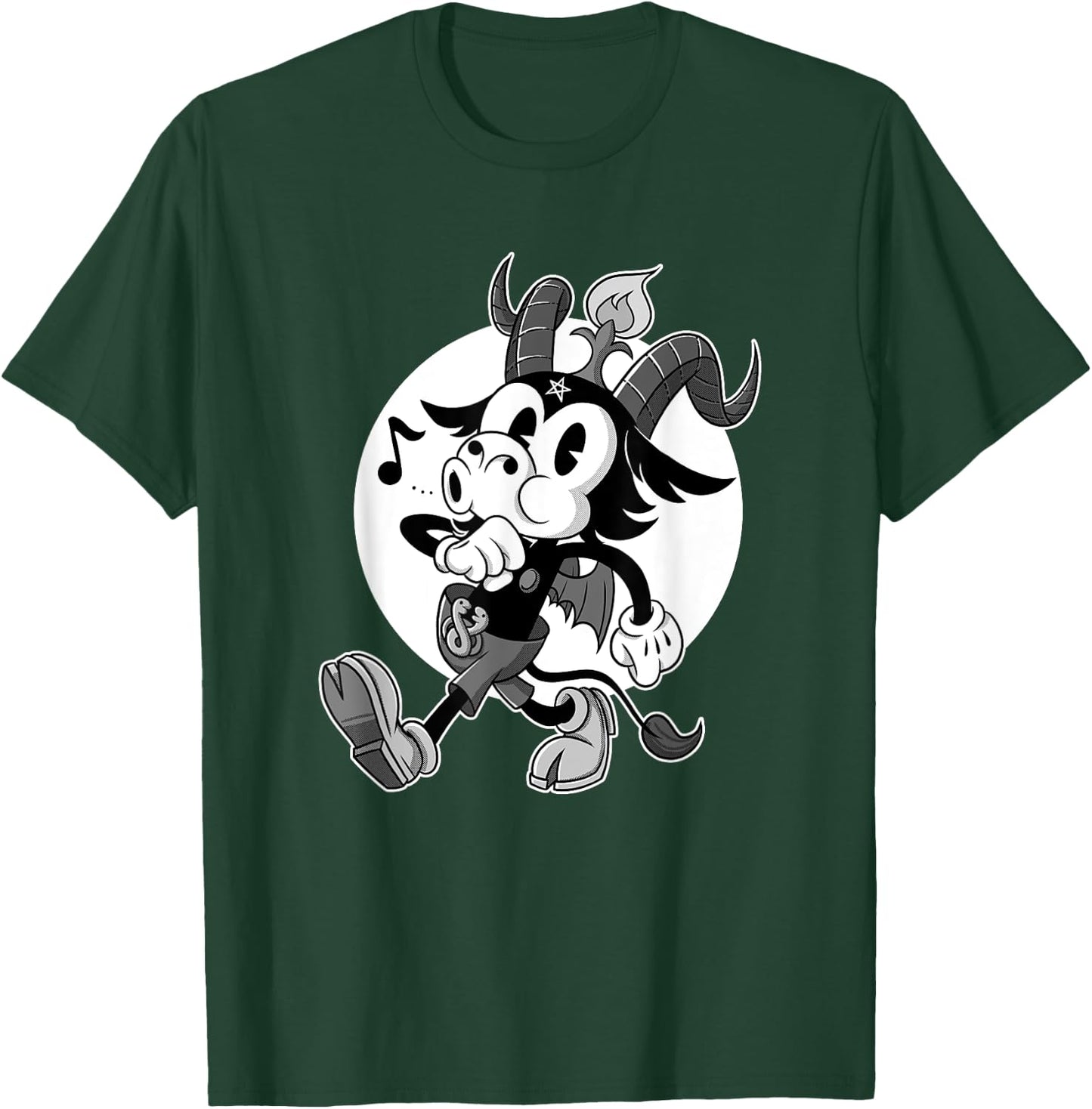 Atheist Satan Baphomet goat Retro Cartoon Black and White T-Shirt - T-Shirt | Forest