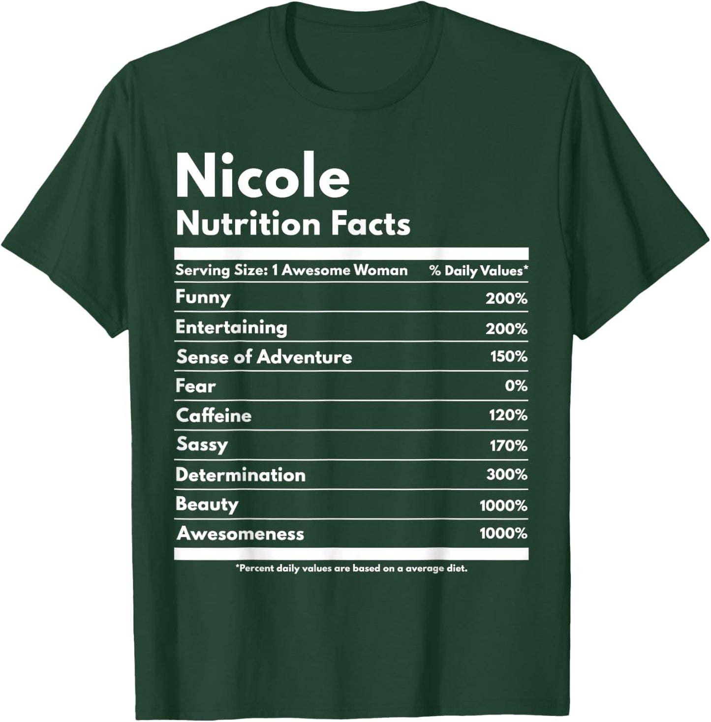 Nicole Nutrition Facts Gift Funny Personalized Name Nicole T-Shirt - T-Shirt | Forest