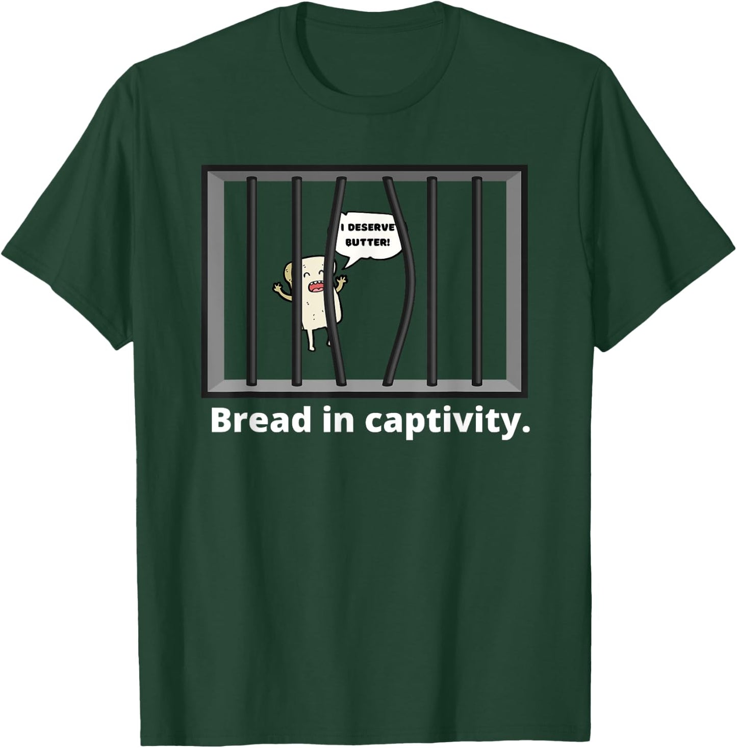 Bread In Captivity Funny Punny Food Pun Wordplay Cartoon T-Shirt - T-Shirt | Forest