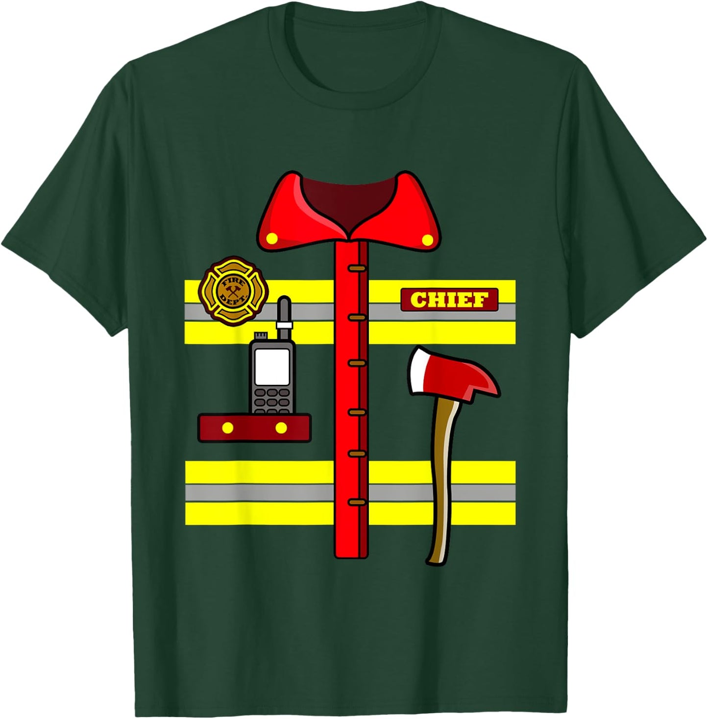 Adult Kids Halloween Fireman Firefighter Costume T-Shirt - T-Shirt | Forest