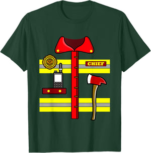 Adult Kids Halloween Fireman Firefighter Costume T-Shirt - T-Shirt | Forest