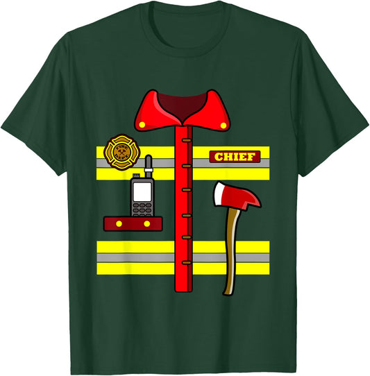 Adult Kids Halloween Fireman Firefighter Costume T-Shirt - T-Shirt | Forest