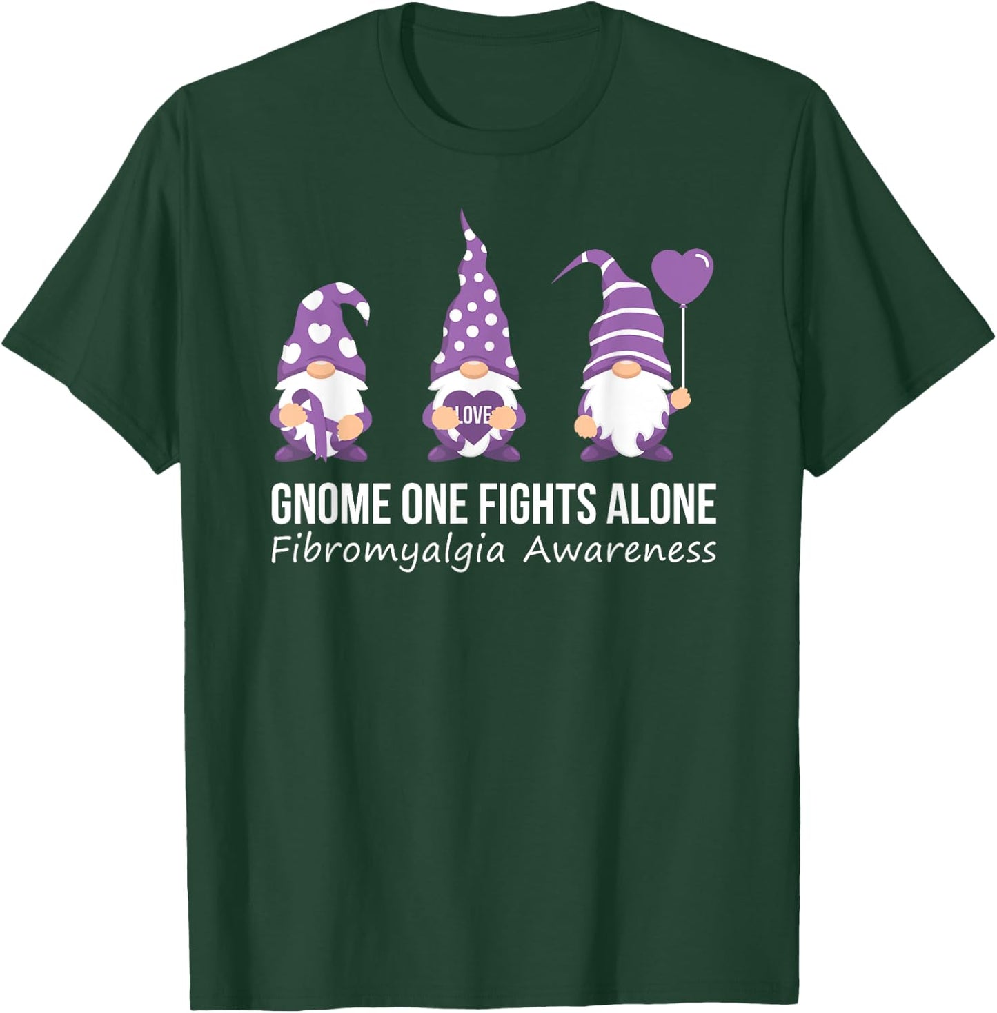 Gnome One Fights Alone Shirt Fibromyalgia Awareness Warrior T-Shirt - T-Shirt | Forest