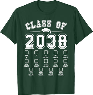 Class of 2038 Grow With Me Pre-K To 12th Grade Checklist T-Shirt - T-Shirt | Forest