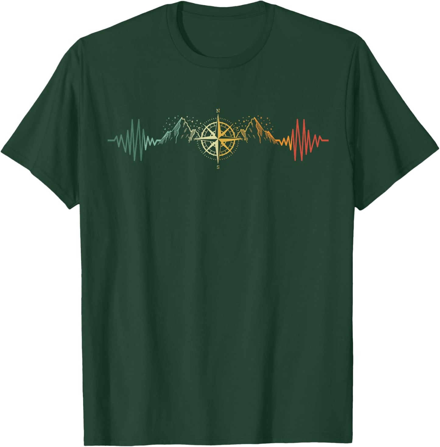 Compass Heartbeat Hiker Trek Outdoor Mountain Climbing T-Shirt - T-Shirt | Forest