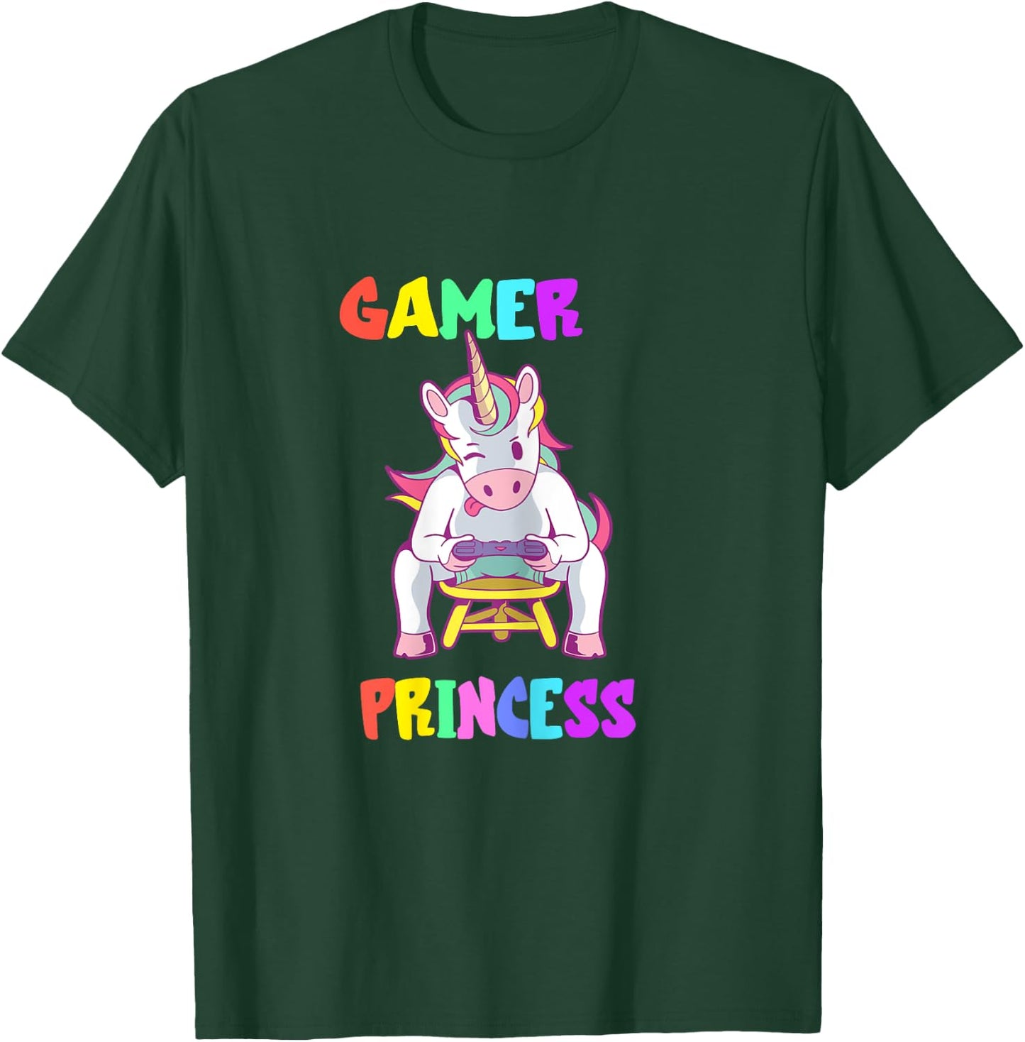 Gamer Princess Gaming Princess Gaming Unicorn Console Player T-Shirt - T-Shirt | Forest